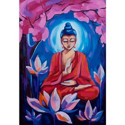 buddha painting meditation original art zen artwork spiritual wall art on canvas 20 by 28 inches