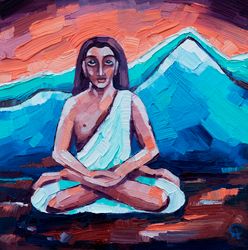 yoga painting mahavatar babaji original art meditation artwork zen decor