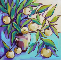 apples painting fruit original art still life artwork kitchen wall art oil canvas 16 by 16 inch artbyannast