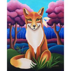 red fox painting animal original art kids room artwork oil canvas 16 by 20 inch artbyannast