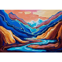 mountains painting landscape nepal original abstract artwork wall art himalayas