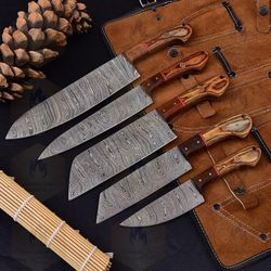 damascus chef set of 5 chef knife - kitchen chef knife set damascus knife christmas gift anniversary gift for him