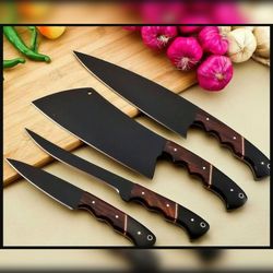 custom handmade j2 steel 4 piece chef set | personalized knives | chef knife set | cooking knives