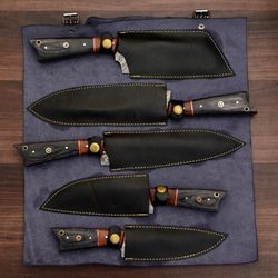 hand forged damascus chef set of 5knives kitchen knife.