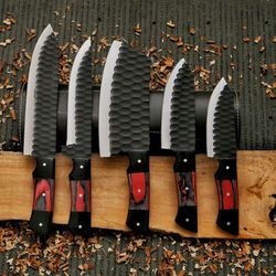 5pcs hand forged j2 steel chef set, damascus knife set, damascus chef's knife set, damascus kitchen knife set.