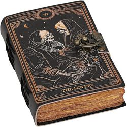 book of spells leather journal deckle edge paper grimoire printed journal the lovers tarot notebook spiral gothic notebo