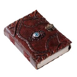 leather diary with evil eye stone - 5 x 7 in spells journal with 240 unlined handmade pages