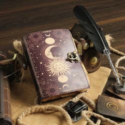 sun & moon vintage leather journal for men & women 200 pages of antique handmade