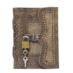 new vintage fashion leather embossed handmade paper notebook diary with metal lock