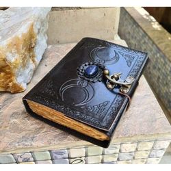 leather journal triple moon goddess spell book book of shadows grimoire deckle edge paper spiritual wicca witch craft vi