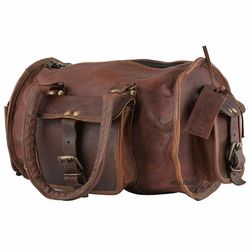 brown gym duffle travel luggage genuine men bag bags vintage 13"