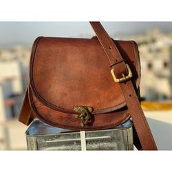 genuine brown leather messenger shoulder cross body bag womens vintage