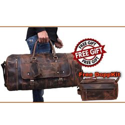 full grain leather duffle bag/monogrammed genuine leather weekender bag/leather holdall/overnight bag for men/personaliz