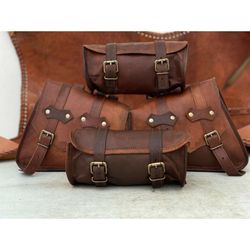 motorcycle saddlebag leather saddlebags panniers pouch luggage brown bags 4 pcs