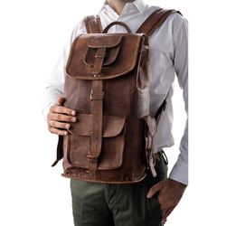 handmade backpack vintage goat leather laptop messenger travel bag men & women