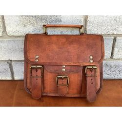 9" wide leather satchel bag, handmade, retro, boho style with zipper storage and compartments