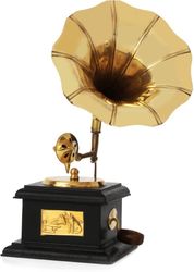 brass vintage gramophone showpiece for home and living room, 17 cm, gold, 1 piece