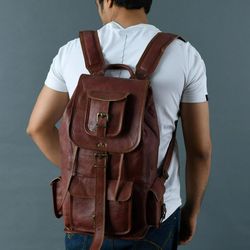 handmade leather backpack laptop rucksack men women vintage brown travelling bag