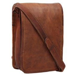 13" men's real vertical leather messenger shoulder laptop satchel handmade bag