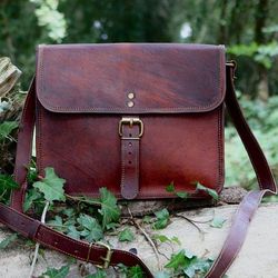 leather shoulder bag, satchel style handmade from genuine leather