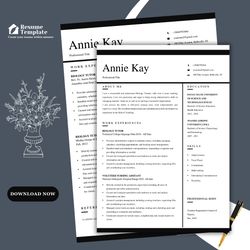 modern structured resume template, word editable resume, ats compliant resume, matching cover letter, download resume