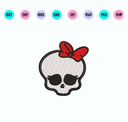 girl skull embroidery design - instant download