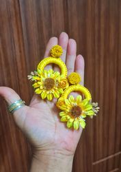 bohemian handmade yellow floral hoop earrings