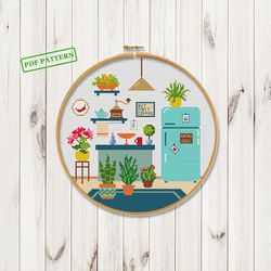 plants kitchen cross stitch modern pattern cactus succulent home cross stitch hoop art xstitch chart pdf download