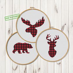 buffalo plaid cross stitch pattern buffalo plaid decor baby bear deer moose modern cross stitch animals nursery baby pdf