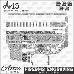 ar15 firearms laser engraving aztec tribal design, aztec pattern svg, aztec pattern for laser engrave, gun design svg