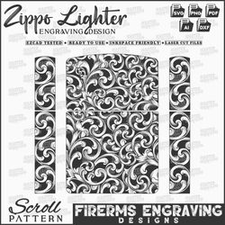 scroll work pattern zippo lighter laser engraving design, scroll files vector, zippo lighter scroll design svg dxf png