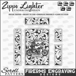 scroll and biker vector laser engraving design for zippo lighter, zippo scroll design, zippo scroll files ezcad svg
