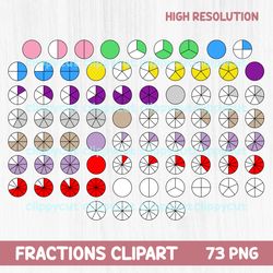 fractions bundle clip art, circle fractions set, math clipart, montessori, homeschool, math centers, educational