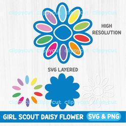 girl scout daisy svg & png, daisy flower cut file, layered vector, sublimation clipart, cricut, silhouette, shirt design