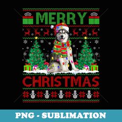 xmas lighting santa hat ugly alaskan malamute christmas - decorative sublimation png file