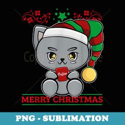 black cat christmas anime kawaii - stylish sublimation digital download