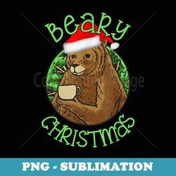 merry beary christmas grizzly bear coffee lover xmas holiday - elegant sublimation png download