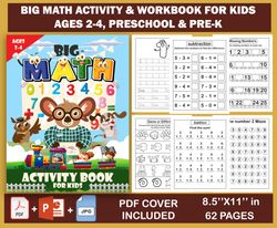 big math activity & workbook for kids ages 2-4: math fundamentals learning book back to school... digital download