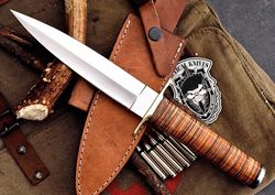 tactical custom handmade d2 tool steel full tang fixed blade dagger knife with leather sheath, best men gifts