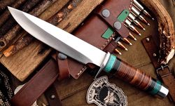 custom handmade d2 tool steel full tang fixed blade hunting bowie knife with leather sheath, best men gifts for him