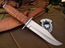 custom handmade d2 tool steel full tang fixed blade hunting survival camping bushcraft knife with leather sheath