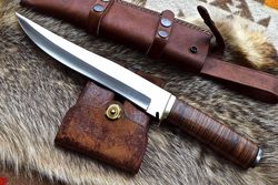 custom d2 tool steel full tang fixed blade hunting survival camping bushcraft bowie knife with leather sheath