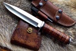 handmade d2 tool steel full tang fixed blade custom bowie knife with leather sheath, best men gifts