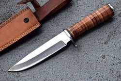 custom handmade d2 tool steel full tang fixed blade hunting survival camping bushcraft bowie knife with leather sheaht