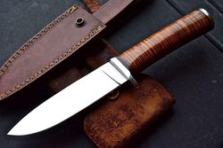 custom handamde d2 tool steel full tang fixed blade bowie knife with leather sheath, best men gifts for him