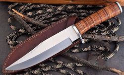custom handmade d2 tool steel full tang fixed blad bowie knife with leather sheath, best men gifts for him