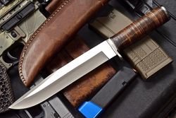 custom handmade d2 tool steel full tang fixed blade hunting camping survival bushcraft bowie knife with leather sheath