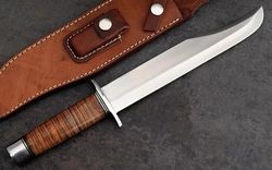 custom handmade d2 tool steel full tang fixed blade hunting survival camping bowie knife with leather sheath