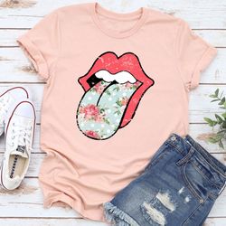 hippie floral tongue t-shirt
