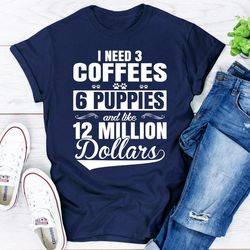 i need 3 coffees 6 puppies and like 12 million dollars